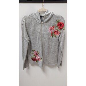 INC Grey Rose Embroidered Zippered Jacket